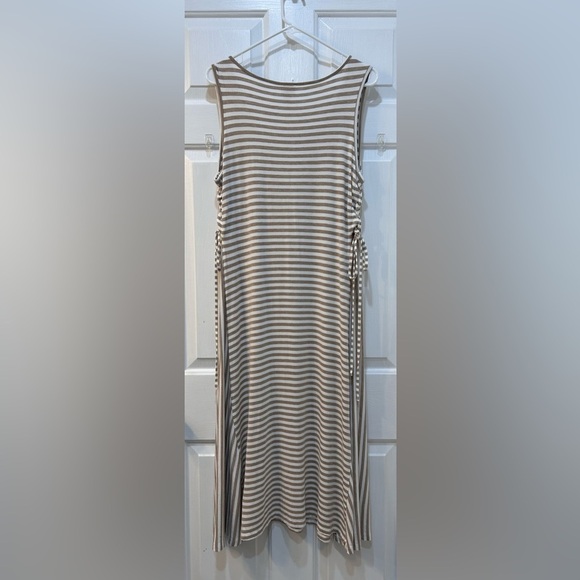 Chico's Beige White Striped Side Lacing Midi Tank Dress Size 1 M Stretch Casual - Picture 2 of 9